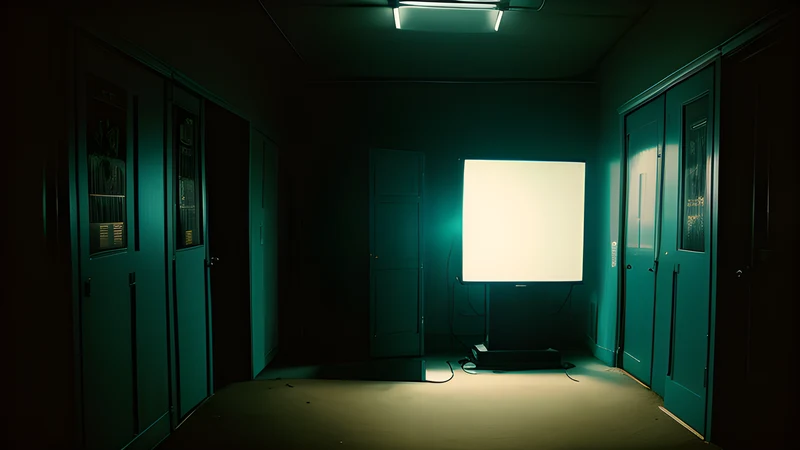 A club back room with a door barricaded from the inside, lit by a single bulb