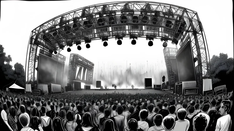 A one-day touring festival stage in a green city park with a summer crowd