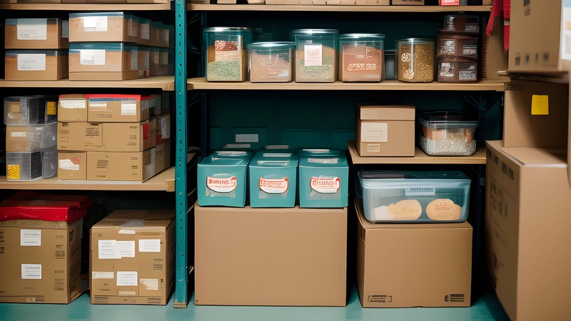 A domestic pantry racked and barcoded like a miniature logistics warehouse