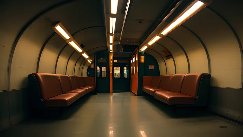 An empty tram carriage rolling through a concrete tunnel