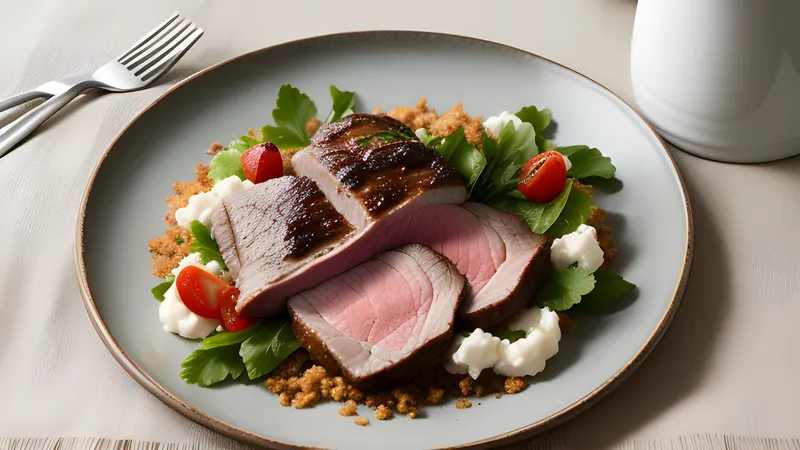 Thin slices of smoked lamb fanned on a plate beside flatbread and butter