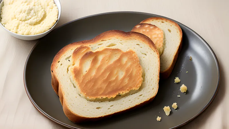 Golden semolina griddle bread split open with melting butter