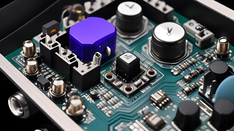 An invented tiny in-ear hearing device cutaway showing a miniature speaker and amplifier chip inside