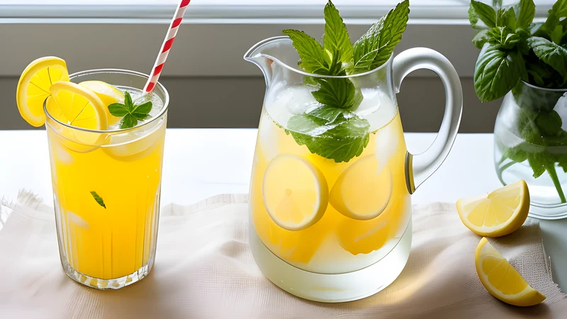 Homemade Lemonade with Mint and Basil