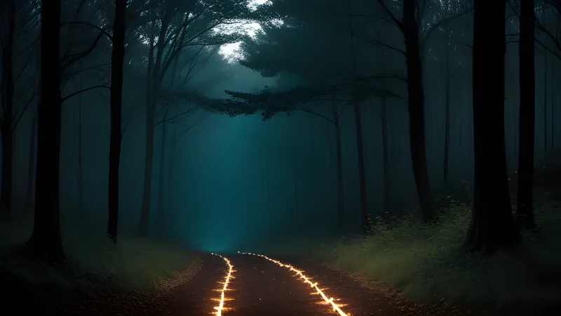 A glowing forking pathway of light branches, one path lit brightly ahead while the others dim and vanish