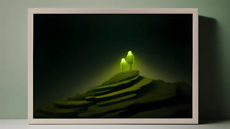 A stacked sequence of glowing translucent snapshot frames layered behind each other like sedimentary strata of light