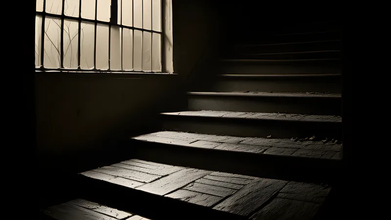 A glowing staircase of floating result tiles jostling and reordering themselves as unseen hands nudge them