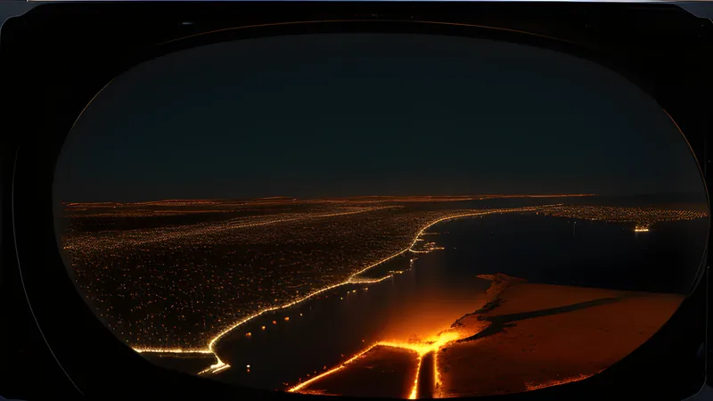 A low-polygon island horizon rendered in flat shaded planes under burnt amber CRT glow and scanlines