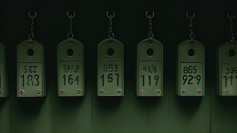 A wall of numbered lockboxes with one glowing key ring above them