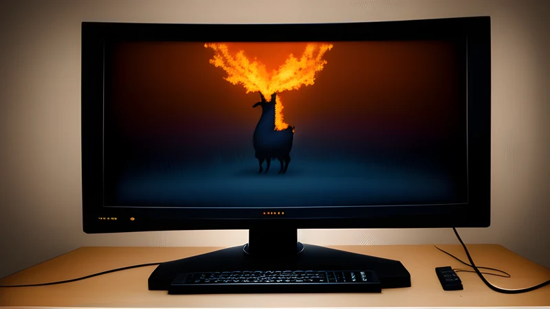 A llama-shaped field of plasma colour blooming across a dark CRT, scanlines and heavy grain