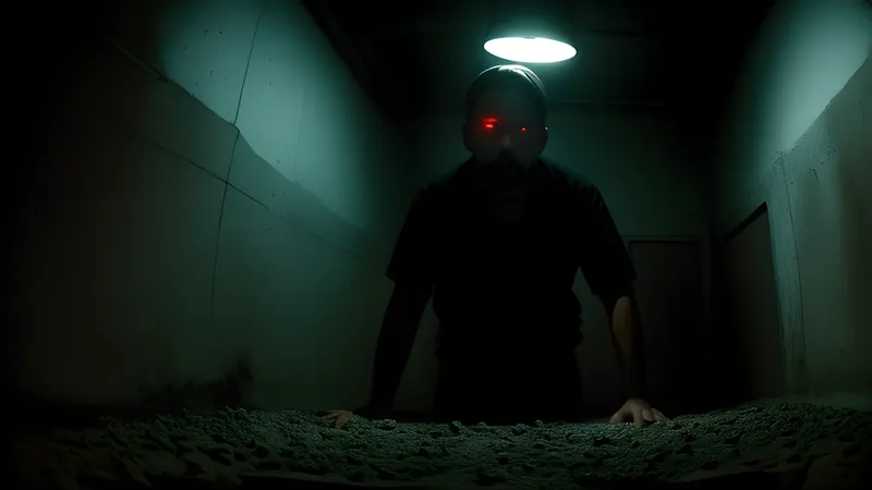 Red eyes glowing in a concrete sewer, rendered as a moody repertory-cinema poster in teal and amber