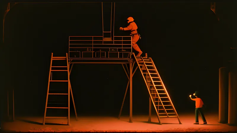 A small figure climbing ladders across a girder maze, amber CRT scanlines