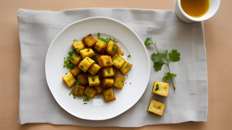 Kelewele, spiced fried plantain cubes with ginger and chilli in a bowl