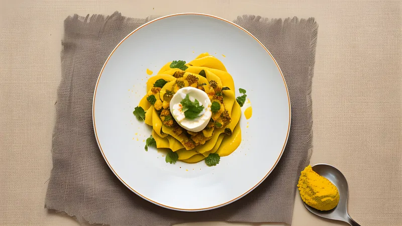 Tightly rolled yellow khandvi ribbons on a plate, topped with mustard seeds and coconut