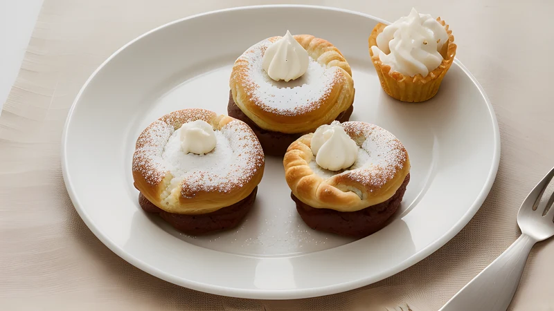 Several golden crimped half-moon pastries filled with lamb and onion on a wooden board