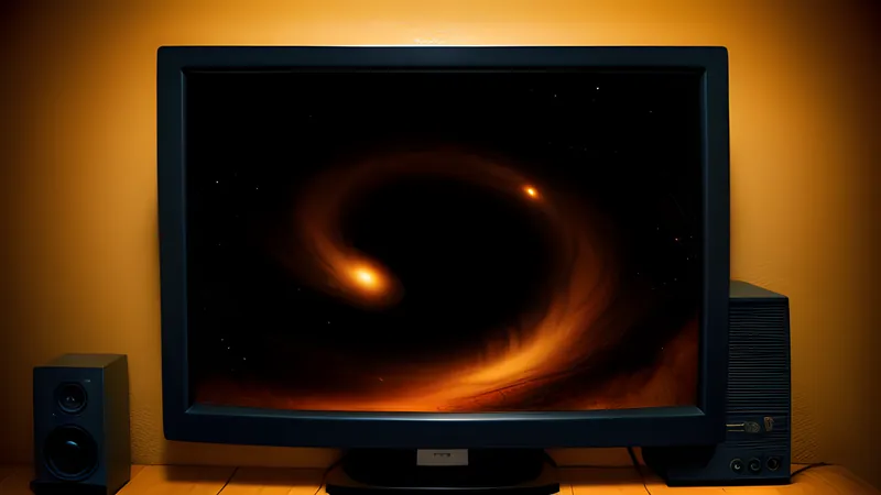 Overlapping keyholes drifting through a swirling storybook galaxy, rendered in amber CRT glow