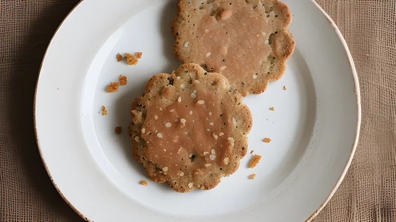 Round rye crispbreads with a hole in the centre, dimpled and blistered, stacked on a wooden board