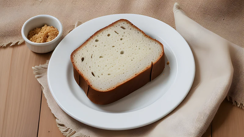A pink meat loaf with a dark blistered scored crust, one thick slice cut and lifted onto a board with sweet mustard