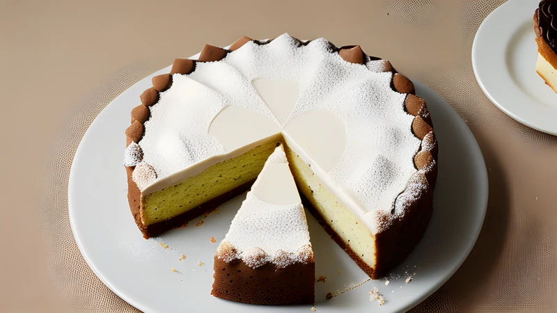 A lattice-topped Linzer torte with dark redcurrant jam showing through the strips, dusted with icing sugar
