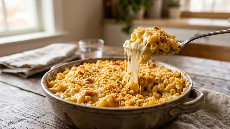 Mac and Cheese with a Crunchy Parmesan Crumb and English Mustard