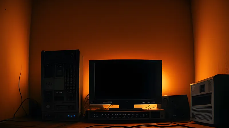 A wall of budget cassette cases priced at 1.99 glowing amber under CRT light