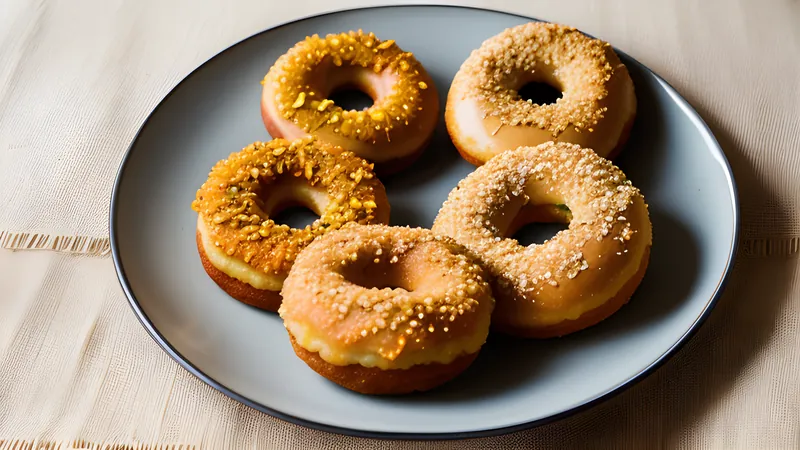 Golden ring-shaped medu vada stacked on a plate with coconut chutney
