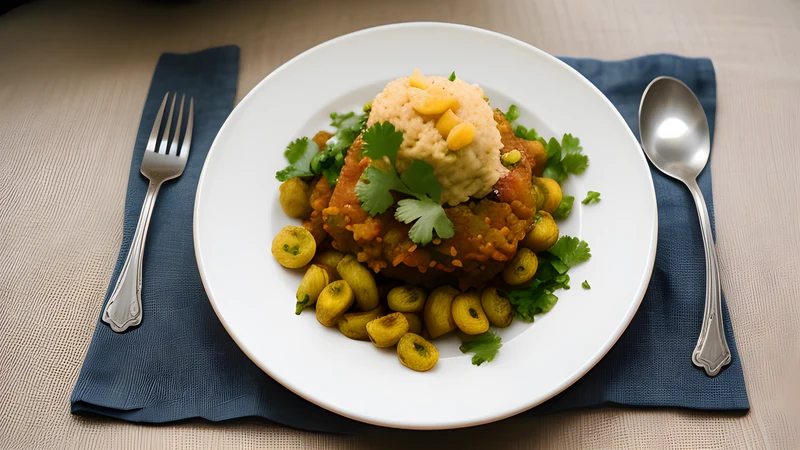 A mound of mofongo, mashed fried green plantain with garlic and crisp chicharrón, in a small bowl