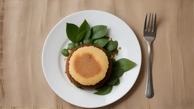 Moin moin, steamed bean pudding unwrapped from green leaves on a plate