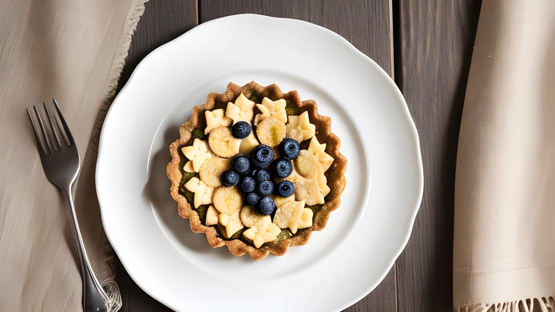 A square blueberry tart with a thick pale quark layer and dark purple fruit, one slice cut, on baking parchment