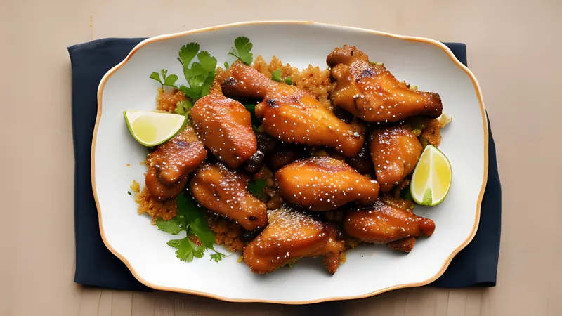 Glazed double-fried Nagoya-style chicken wings dusted with black pepper and sesame