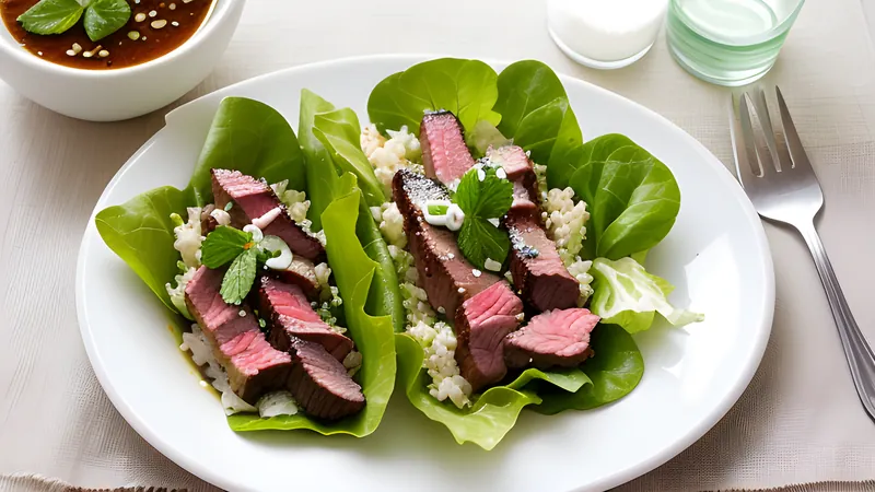 Nam Tok Beef Lettuce Cups with Toasted Rice