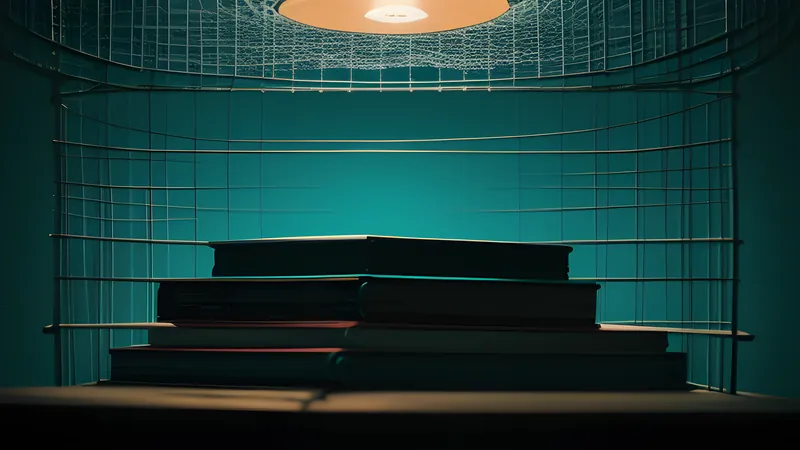 A shelf of records dissolving into a glowing personal streaming lattice