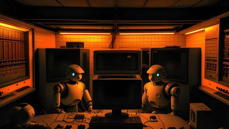Robots assembling piece by piece on a bleak strategic grid