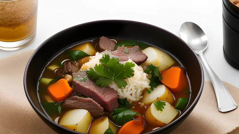 A bowl of nikujaga with glossy potatoes, beef and onion in dark soy broth