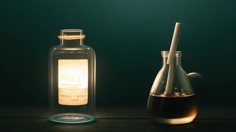 A sealed glass ampoule holding a complete miniature system, glowing on a dark surface