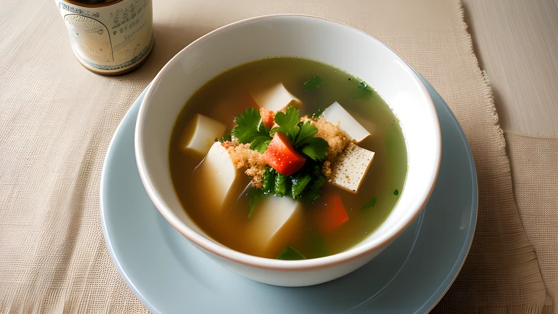 A bowl of cold soup with diced cucumber, radish, ham and egg in dark kvass, scattered with dill and a spoon of soured cream
