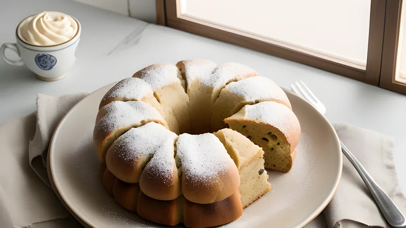 Round orange-scented sweet bread with bone-shaped strips dusted in sugar