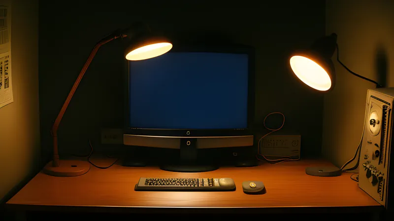 A small stamped document glowing under a single harsh desk lamp