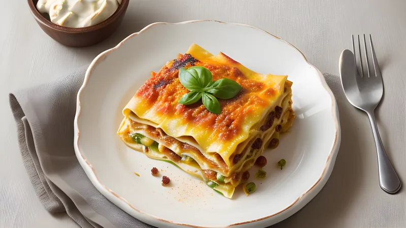 A baked square of pastelón showing layers of caramelised plantain, seasoned beef and melted cheese