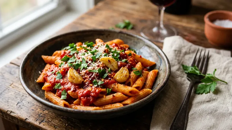 Penne Arrabbiata with Roasted Garlic