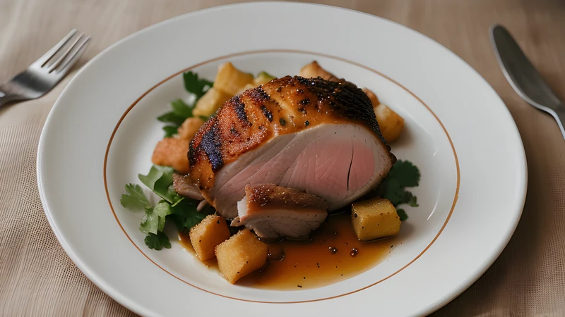 A slow-roasted pork shoulder pernil with blistered crackling skin, part-carved on a board
