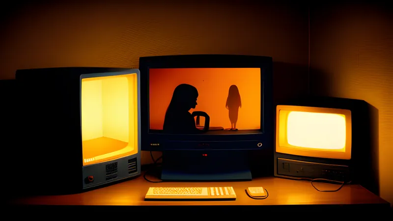 A lone student silhouette against a blue midnight hour, rendered in CRT phosphor glow
