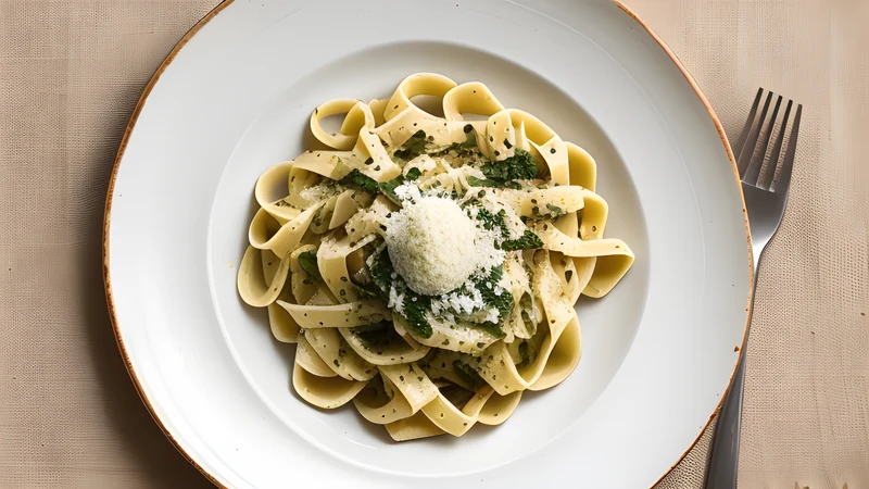 Thick uneven hand-rolled pici pasta in a bowl, coated in pale pecorino sauce with cracked black pepper
