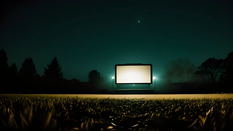 A campus lawn at night under a single lamp, jigsaw puzzle pieces scattered across the wet grass