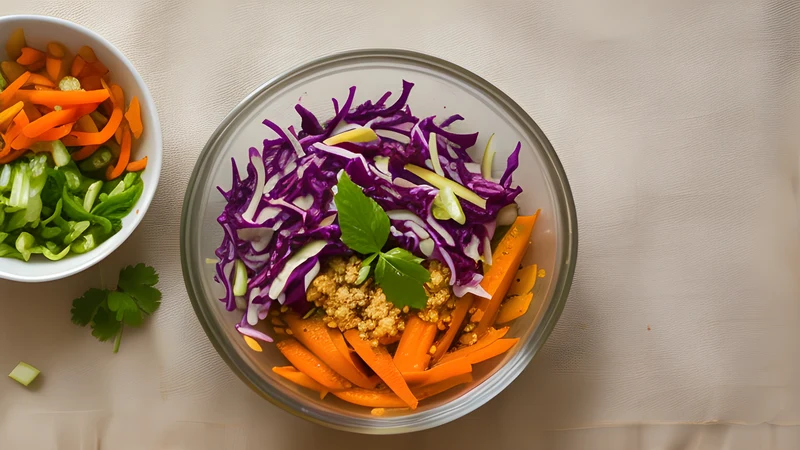 A jar of pikliz packed with shredded cabbage, orange carrot and slices of scotch bonnet in cloudy vinegar