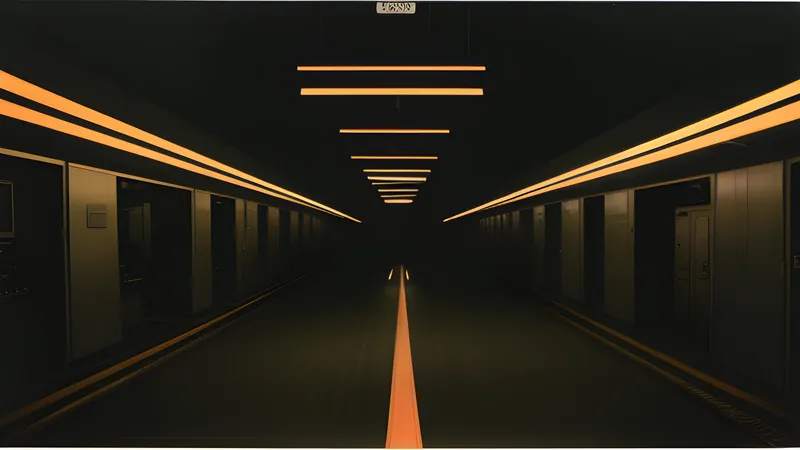 A blurred, speed-streaked corridor warping under frantic motion lines in warm CRT amber