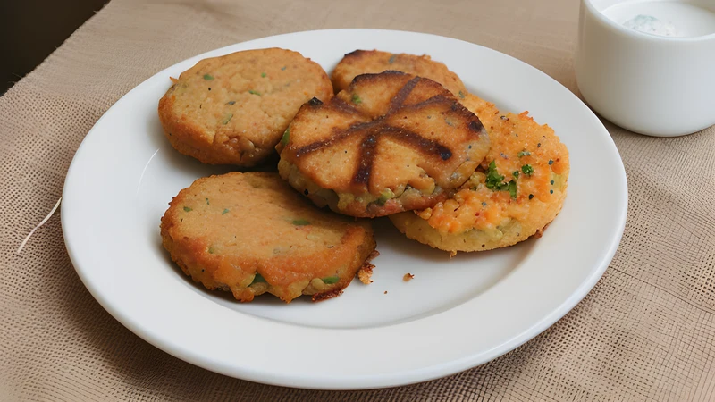 A wide charred meat patty on flatbread with raw onion and a spoon of red relish