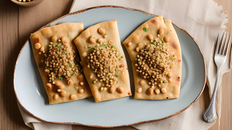 Golden puran poli flatbreads stacked on a plate with a bowl of ghee alongside