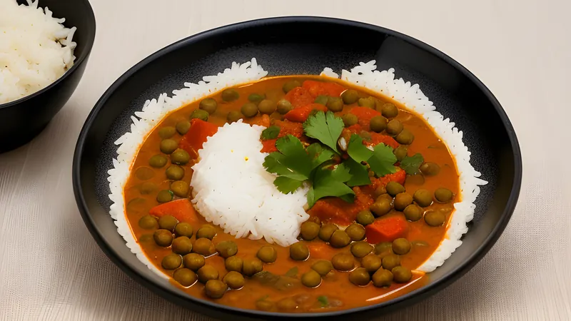 A steamed white puttu log on a plate beside a bowl of dark kadala curry