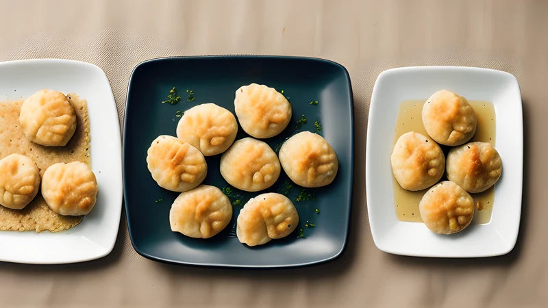 Three puffed golden-topped oval fish dumplings in a shallow dish of coral-pink cream sauce, browned at the edges
